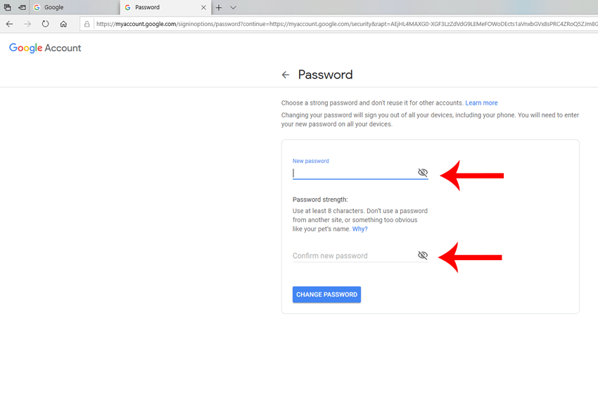 promijeni lozinku google