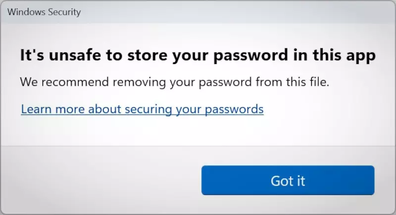 nije sigurno pohranjivati ​​vašu lozinku u ovoj aplikaciji