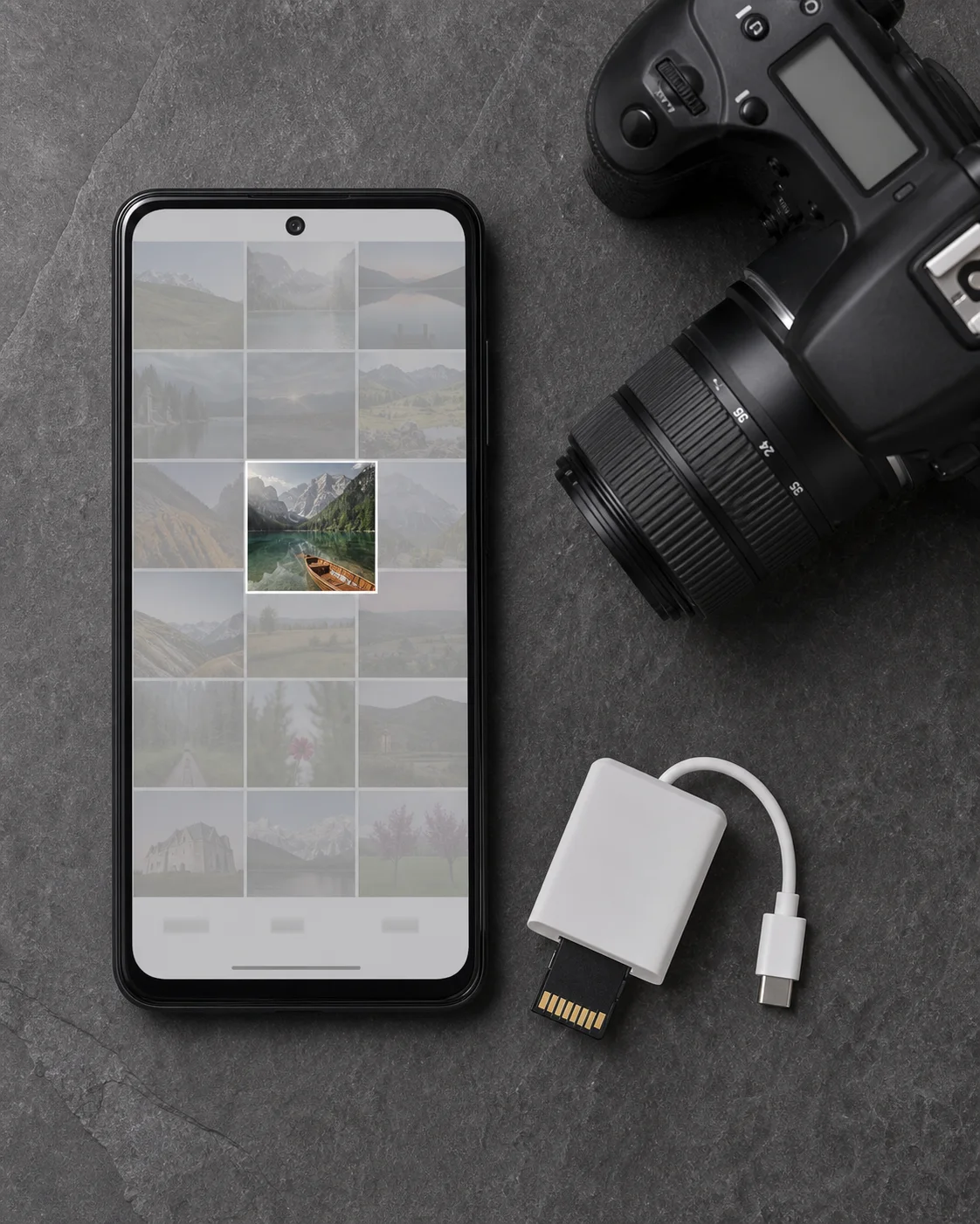Android mobitel, memorijska kartica i fotoaparat za oporavak fotografija