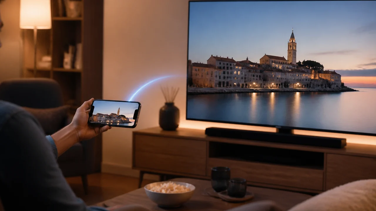 Telefon bežično povezan s televizorom u dnevnom boravku